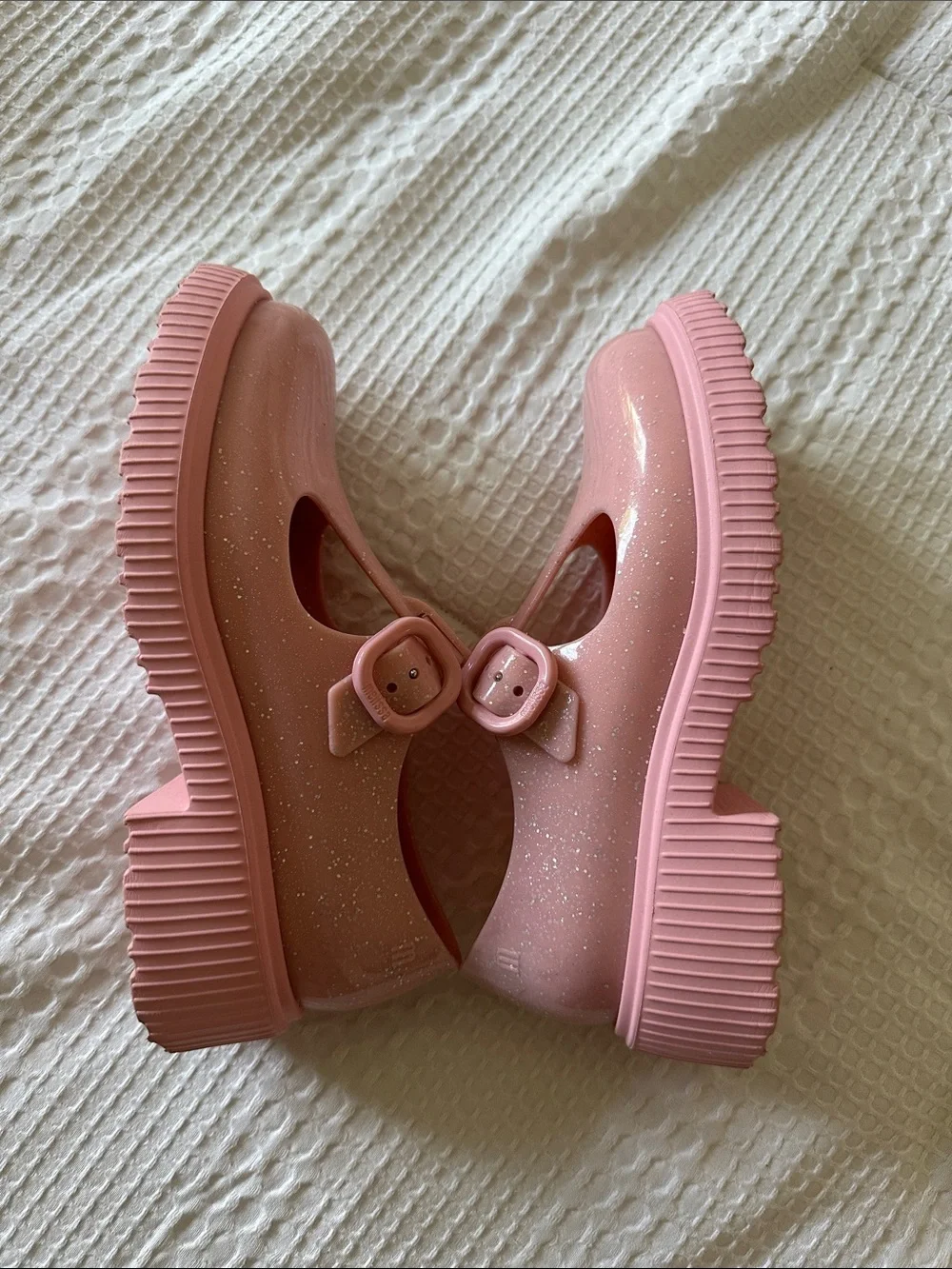 Mini Melissa Jackie T Strap Pink Glitter Mary Jane Shoes